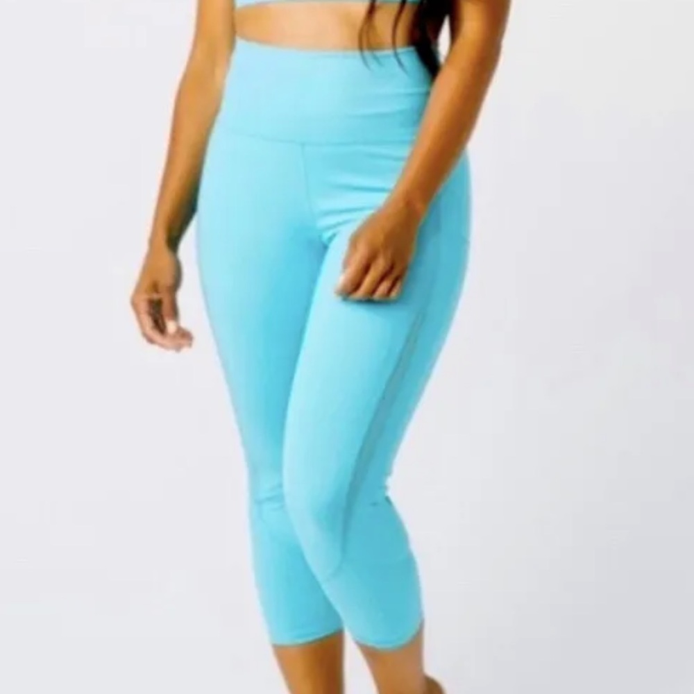 Zyia Turquoise Mesh High Rise Cropped Leggings Size 4 Blue Activewear